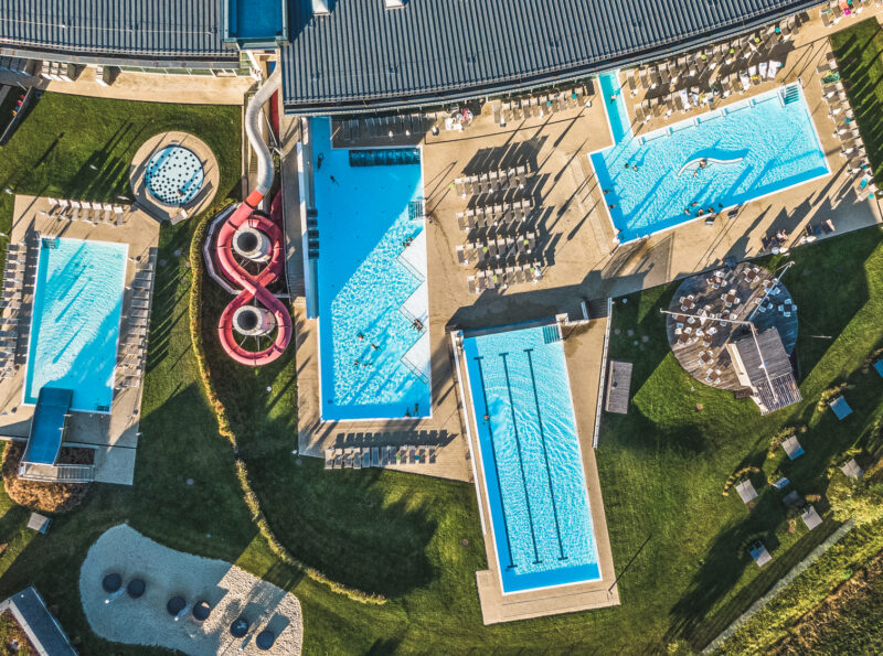 Bird eye view of Tauern Spa outside pools